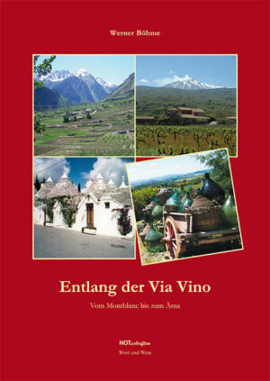 Werner Böhme ist auf einer gedachten Via Vino durch Italien vom Montblanc beziehungsweise dem höchstgelegenen Weinberg Europas im Aostatal bis zum Ätna unterwegs. Er erlebt Italien als Genießer und ist von der Landschaft