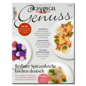 Das Berlin von heute präsentiert sich als lebendige, sich immer wieder neu erfindende Hauptstadt des guten Geschmacks: In keiner anderen deutschen Stadt arbeiten so viele Sterne-Köche, nirgends ist die Restaurantlandschaft so kreativ und dynamisch – und stellt den Genießer vor eine so große Auswahl. Das neue Gourmet-Magazin "Tagesspiegel GENUSS" gibt dem anspruchsvollen Feinschmecker einen Leitfaden durch das kulinarische Berlin. "Tagesspiegel GENUSS" folgt dabei immer der Saison: In seinem Menü, das exklusiv von einem Berliner Spitzenkoch präsentiert wird, in den Empfehlungen der Experten, von Wein über Kochbücher bis hin zu den wichtigsten Veranstaltungen für Feinschmecker. Damit Sie immer auf Höhe der Zeit genießen können.    In der Frühlings-Ausgabe von Tagesspiegel GENUSS: Berliner Spitzenköche kochen deutsch – neue Klassiker und alte Techniken Superfood – was Smoothies und Co. wirklich bringen 500 Jahre (R)Einheitsgebot – warum es an der Zeit ist, das Biergesetz zu reformieren Top Ten – die besten koreanischen Restaurants Berlins