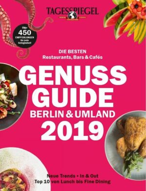 Der neue Genuss Guide des Tagesspiegels steht in diesem Jahr ganz unter dem Zeichen „Mehr Genuss“: Aus dem kompakten Buch wird ein opulent gestaltetes Magazin. Zu den verlässlichen Top-10-Listen mit den besten Restaurants, Cafés und Bars kommen nun visuell aufwendig gestaltete Trendgeschichten, die nicht nur Appetit anregen, sondern kompetent zeigen, wie und wo man heute in Berlin auf Höhe der Zeit genießt. Dazu über 450 Adressen von Feinkost bis Fine Dining, die kompakt und Leserfreundlich die Empfehlungen für jede Gelegenheit der Genuss-Experten präsentieren.