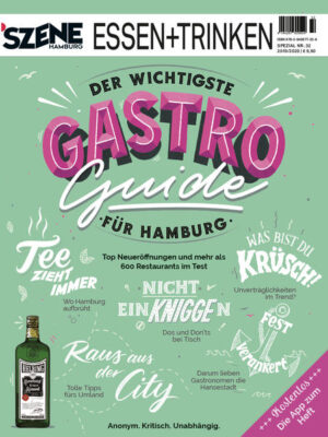 Wir werden immer umfangreicher: Die SZENE HAMBURG ESSEN + TRINKEN hat mit der Ausgabe 2019/2020 eine richtige Delikatesse aufgetischt. Auf satten 388 Seiten bieten wir in erkenntnisreichen wie amüsanten Momentaufnahmen Einblick in rund 600 Hamburger Restaurants und erzählen Geschichten von Machern und Marken. Wo lohnt sich der Besuch und was sollte man lieber lassen? Wir geben heiße Tipps! Mithilfe unseres großen Netzwerks an Redakteuren, Autoren, Foodies und prominenten Hamburger Persönlichkeiten haben wir uns monatelang einmal quer durch Hamburg und Umgebung geschlemmt. Die SZENE HAMBURG ESSEN + TRINKEN erscheint einmal im Jahr und ist ein Muss für alle genussverliebten Hamburger und Besucher, Gourmets, Szenegänger, Veggies und Meat-Lovers – sie alle schwören seit über 30 Jahren auf das Insiderwissen der Redaktion. Hunger bekommen?