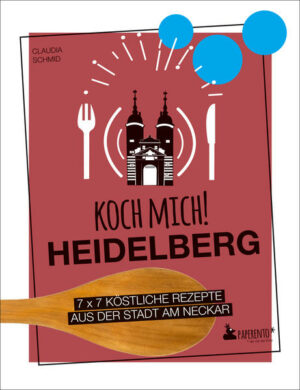 Das Heidelberg-Kochbuch mit kreativen Rezepten aus der Region. Wie schmeckt eigentlich eine Stadt? Von der Brückentor-Suppe bis zum veganen Heidelburger, vom Kurpfälzer Spargel bis zum süßen Neckarschiffchen: Die einfachen und schnellen Rezepte liefern einen feinen Vorgeschmack auf Heidelberg, die romantische Perle am Neckar. »Koch mich! Heidelberg«: Das sind 7 x 7 Ideen zum Nachmachen  von der Vorspeise bis zum Dessert. Autorin Claudia Schmid kocht aus Leidenschaft und ist in der einstigen kurpfälzischen Residenzstadt auf kulinarische Spurensuche gegangen. Entdecken! Ein Streifzug durch die Stadt Gestalten! Mach Heidelberg bunter Ausprobieren! Mit Platz für eigene Rezepte So schmeckt Heidelberg. Heimat. Einfach. Lecker. "Koch mich! Heidelberg - Das Kochbuch" ist erhältlich im Online-Buchshop Honighäuschen.