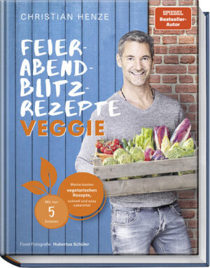 Vegetarische Gerichte mit nur 5 Zutaten: schnell, alltagstauglich und lecker! Wie man Genussküche schnell und einfach zu Hause - auch ganz ohne Fisch und Fleisch - umsetzen kann, zeigt der Food-Trendsetter und Starkoch Christian Henze in diesem Kochbuch aus seiner Bestseller-Reihe „Feierabend-Blitzrezepte“. Mit seinen vegetarischen 5-Zutaten-Rezepten gelingen die unkomplizierten Gerichte nach Feierabend wirklich jedem und vereinen dabei schnelle Küche mit gesunden Rezepten. Alle Zutaten für die größtenteils Gemüserezepte sind einfach zu besorgen, rasch zu verarbeiten und entlasten in der Summe sogar das Budget - getreu Christians Motto: minimaler Aufwand, maximaler Genuss! Zusätzlich sorgen frische regionale und saisonale Zutaten und vor allem Gemüsesorten dafür, dass die Schlemmereien reich an Vitaminen und Ballaststoffen sind. Genussvolles Kochen ohne großen Aufwand war schon immer eine Spezialdisziplin von Christian Henze, der selbst nach langen Arbeitstagen zu Hause fast täglich frisch kocht. Vor etwa drei Jahren hat der sport- und fitnessaffine Koch dabei für sich die Vorzüge der vegetarischen Ernährung entdeckt. Seine liebsten Veggie-Blitzrezepte hat er in diesem Buch zusammengefasst. Rund die Hälfte der Rezepte in diesem Buch ist für die Low-Carb-Ernährung sowie die „Schlank geht auch anders“-Challenge von Christian Henze geeignet.