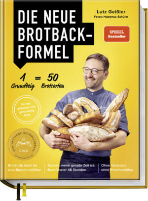 50 Brotsorten aus nur einem Hefeteig - von herzhaft bis süß Brot backen, ganz einfach nebenbei Man könnte meinen, zum Brotbacken hätte Deutschlands Bestsellerautor Lutz Geißler schon alles erzählt. Doch mit seiner völlig neuen Brotbackformel sorgt er dafür, dass sich das Brotbacken mit Hefe endlich nach Ihnen richtet - und nicht mehr umgekehrt. Selbst die vollständige Brotversorgung einer ganzen Familie wird so stressfrei nebenbei und von zu Hause möglich. So ist stets für frisches, gesundes, abwechslungsreiches und auch sehr günstiges Brot gesorgt. Endlich ein Brotbackbuch, das in jeden Alltag passt Die Zubereitung der fein austarierten Rezepte ist simpel: Sie wählen die Mehlsorte(n), mischen die Zutaten von Hand grob zu einem Hefeteig und stellen ihn in den Kühlschrank. Innerhalb der nächsten 24 bis 72 Stunden kann der Teig, wenn gerade Zeit ist, aus dem Kühlschrank genommen, geformt und gebacken werden. Dabei hat man die Wahl aus sage und schreibe 50 köstlichen und ganz verschiedenen Brotsorten. Die Entscheidung, welches Brot es werden soll, kann sogar erst kurz vor dem Backen getroffen werden. Ob schlichtes Weißbrot, französisches Baguette, Vollkornbrot, Flammkuchen, Pizza oder Toastbrot, ob Brötchen, Olivenbrot, Ciabatta oder Stockbrot: Die Vielfalt ist grenzenlos. Die reine Arbeitszeit liegt unter 20 Minuten Den Rest der Zeit arbeitet der Brotteig allein, entwickelt Geschmack und Bekömmlichkeit, ohne dass man selbst Arbeit damit hat. Ein revolutionäres Backbuch mit vielen Step-by-Step-Fotos und Infos zur individuellen Anpassung der Rezepte, die nicht einfacher umzusetzen sein könnten.