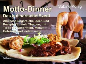 Die besondere Art der Bewirtung. Ob Familienessen, zu zweit kochen, Partys mit Freunden oder romantische Verabredungen - das Essen wird zu einem Event. Motto-Dinner sind die Gelegenheit, eine schöne Zeit mit besonderem Flair zu genießen. Sabine König sammelte Rezepte und Dekorationsideen aus aller Welt und für viele Anlässe. Beim Alpenglühen kredenzt sie Hütten-Soufflé, in Bella Italia stößt man mit Basilikum-Prosecco an, zum Motto Schokoladenfabrik wird Lammkarree in einer ganz besonderen Soße gereicht. Das Frühlingserwachen feiert sie mit einem ausgezeichneten grünen Süppchen. Gruselig oder mittelalterlich, spanisch oder weihnachtlich - dem Geschmack sind keine Grenzen gesetzt. Auch exotische Länder fehlen nicht auf der Speisekarte. Eritreische Nationalgerichte sind ebenso vertreten wie Mango-Bier und köstlich gefüllte Datteln. Und wer Hausmannskost liebt, sollte den legendären Bundesvision Food Contest nachkochen. Ideen für originelle Menüs, ausgewählte Getränke und perfekte Tischdekoration.