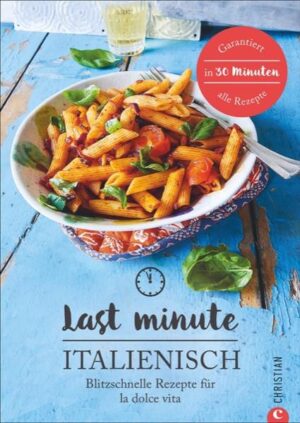 Pizza, Pasta und Risotto, Involtini, Saltimbocca und Antipasti - nichts geht über die italienische Küche. Sie ist abwechslungsreich, lecker und gesund. Die optimale Wahl also bei spontanem Besuch, aber genauso für das tägliche Familienmahl. Unser Last-Minute-Kochbuch Italienisch liefert Ihnen 50 Rezeptideen, die ratzfatz gelingen und dabei noch Eindruck machen. Zwei Dinge wird es also bei Ihnen nie wieder geben: Lieferservice und Tiefkühlpizza!