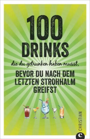 Die ultimative Bucket-List mit 100 Drinks, die du getrunken haben musst! Das Must-have für Bartender, Longdrink- und Cocktail-Liebhaber. Unterhaltsam und anregend zugleich, empfiehlt dieses Buch die wirklich interessanten Drinks. Tolle Illustrationen und kleine Anekdoten zur Geschichte des jeweiligen Drinks machen Lust, den ein oder anderen gleich auszuprobieren. Cheers!