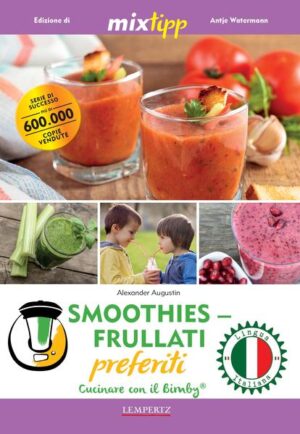 MIXI GIA‘? Smoothies - perfetti per iniziare la giornata, uno snack sano, da mangiare tra i pasti oppure addirittura per sostituire un intero pasto. Si fanno molto velocemente, e queste “bombe energetiche” forniscono al corpo tutte le vitamine e sostanze minerali di cui ha bisogno. Il nostro autore Alexander Augustin si è occupato per una settimana, durante una cura Detox, di questi buonissimi frullati di frutta e verdura e ha imparato a conoscerli ed amarli. Nel frattempo vizia sua moglie e suo figlio con favolose combinazioni, che ha sviluppato lui stesso. Specialmente suo figlio ne è ghiottissimo e ne vuole sempre di più di questi succhi di frutta colorati. Alexander Augustin per questo libro ha raccolto i suoi smoothies preferiti con accorti consigli e trucchi, in merito al tema: Smoothies. Quali vitamine contiene il tuo smoothie preferito, lo puoi scoprire facilmente, grazie ad un glossario facilmente consultabile, in cui è elencata ogni sorta di frutta e verdura. Questi Vitaldrinks sono fatti esclusivamente con frutta e verdura freschissime e della migliore qualità. Se decidi di sostituire un intero pasto con questi Powerdrinks, sono un ideale alleato per una dieta dimagrante. E la cosa migliore: Si possono preparare molto facilmente con il TM5® ed il TM31®. Semplicemente: mixare e gustare!