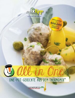 All in one  Alles in Einem. Hier sagt der Name eigentlich schon alles, in diesem Buch braucht ihr nämlich nur Einen: euren Thermomix®! Unsere Autorin Ulrike Behmer hat in diesem Buch über 40 leckere Rezepte aus ihrer reichhaltigen Sammlung zusammengestellt, die vor allem eins versprechen: Kochen ganz ohne Stress! Vom glasierten Honigkassler bis zum exotischen Putencurry, sowohl im TM5® als auch im TM31® sind diese Gerichte im Handumdrehen zubereitet und die ganze Familie ist satt und glücklich! Entweder kann alles zusammen im Mixtopf zubereitet werden oder die Zutaten werden auf Mixtopf und Varoma® verteilt. Eins gilt auf jeden Fall: Ihr könnt euch entspannen und der Thermomix® erledigt für euch den Rest! "mixtipp: All in one" ist erhältlich im Online-Buchshop Honighäuschen.