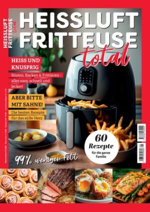 Heissluftfritteusen sind echte Allrounder und aus der modernen Küche nicht wegzudenken. Selbstgemachte Pommes frites gelingen ebenso im Handumdrehen wie Chicken Wings, Nuggets und all die anderen frittierten Klassiker, die wir so lieben - dank der Heissluft-Technologie aber mit 99 % weniger Fett! Doch die Heissluftfritteuse kann so viel mehr: Eier kochen, Fisch punktgenau garen, Muffins oder Kuchen backen - das Multitalent vereint auf kleinem Raum eine Vielzahl an Funktionen, ist dabei schneller als der heimische Backofen und benötigt auch noch bis zu 70 % weniger Energie. Ein preiswertes und trotzdem hochwertiges Bookazine mit 60 tollen und leckeren Rezeptideen für Ihre Heissluftfritteuse. Die schönen Food-Fotos machen Appetit und die Zubereitungsanweisungen sind ganz einfach nachzumachen.