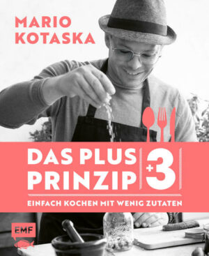 Grundzutaten + frische Zutaten = kreative Alltagsküche! Mario Kotaska gehört zu den bekanntesten und beliebtesten Sterneköchen Deutschlands! Seine lässige Art spiegelt sich auch in seiner Art zu Kochen wieder: einfach, lecker, unkompliziert  das ist seine Küche und das ist auch sein neues Buch! "Das Plus-3-Prinzip" ist denkbar einfach: Wenige Grundzutaten + 3 frische Zutaten = kreative Alltagsküche! Mit ganz kleinem Einkauf ganz viel kochen  so einfach war gesunde Ernährung noch nie! Alle Rezepte fundieren auf Basis-Warenkörben mit maximal neun Grundzutaten wie Nudeln, Reis, Milch, Eiern und anderen Standardlebensmitteln, die wirklich jeder im Vorrat hat. Dazu spendiert Mario Kotaska jedem Gericht drei eingekaufte Extra-Zutaten wie z.B. Gemüse oder Obst der Saison, ein außergewöhnliches Gewürz, ein saftiges Steak oder ein Stück Fisch und peppt so die Basics auf. Der Einkauf bleibt schön übersichtlich und eine ausgewogene Alltagsküche gelingt ganz ohne Stress selbst noch nach Feierabend. Die Themen der sechs verschiedenen Warenkörbensind beispielsweise Fit Food, Frühstück, Klassiker und Multi-Kulti. Ergänzt um je drei frische Spezial-Zutaten aus dem Einkaufskorb entstehen so im Handumdrehen 90 kreative und leckere Gerichte für jeden Tag, wie beispielsweise Avocado-Chorizo-Omelett, Zwiebelsuppe mit Croutons und Entenbrust mit Rotweinbutter. Ein Menüplaner als besonderes Extra hilft in der Planung, wenn sich Gäste ankündigen. Einfach fit, einfach gesund  das kompakte Profi-Wissen zur gesunden Ernährung inklusive Mario Kotaskas Fitness-Tipps und Küchen-Tricks runden das Buch ab. Gesund, lecker, unkompliziert und immer mit einer ordentlichen Portion Freude und Kreativität zubereitet  das ist Marios Küche, das ist Das Plus-3-Prinzip! "Das Plus-3-Prinzip  Einfach Kochen mit wenig Zutaten" ist erhältlich im Online-Buchshop Honighäuschen.