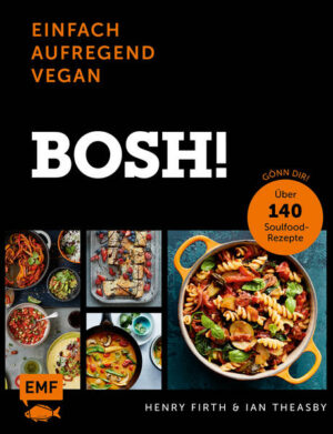 "The vegan Jamie Oliver" - The Times Für alle, die aufregend-innovatives und rein pflanzliches Essen lieben, aber nicht wissen, wo sie beginnen sollen, bietet BOSH! den perfekten Einstieg. Henry Firth und Ian Theasby haben auf der Videoplattform YouTube den erfolgreichen Kanal BOSH ins Leben gerufen, auf dem sie mit rein pflanzlichen Zutaten raffinierte Soulfood-Gerichte zubereiten. Ihren knapp 2 Millionen Abonnenten weltweit präsentieren sie in ihrem Kochbuch ihre 140 Lieblingsrezepte  sowohl für Frühstück und Mittagessen, aber auch Rezepte für opulente Cocktail-Partys und umwerfende Dessert-Ideen. Die Gerichte sind alle schnell und einfach, auch nach einem stressigen Arbeitstag sind ein Tomaten-Grantapfel-Salat, Protobello-Burger oder knusprige Schokoladentarte mit Salted Caramel fix zubereitet. Die Zutaten sind alle im Supermarkt zu bekommen, die Zubereitung ist unkompliziert. Veganes Soulfood quick & easy  mit BOSH! kein Problem! "Bosh! einfach  aufregend  vegan  Der Sunday-Times-#1-Bestseller" ist erhältlich im Online-Buchshop Honighäuschen.