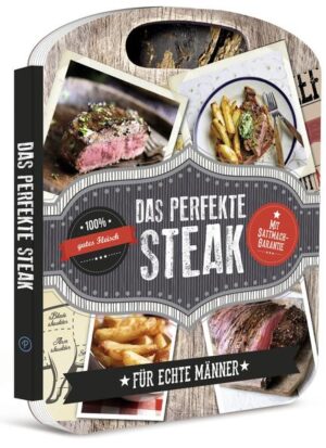 Hochgenuss für harte Kerle • 35 klassische und ausgefallene Steakrezepte ohne Schnickschnack und 14 leckere Begleiter • Mit praktischen Tipps zu Einkauf, Lagerung, Garverfahren und -zeiten • Auf einen Blick: Wo sitzt was beim Rind? • Das ideale Geschenk mit besonderer Ausstattung: originelle Stanzform und silberne Veredelung auf dem Cover Männer lieben Steak! Außen herrlich kross, innen wunderbar saftig und zart muss es sein. Ob rare, medium oder well done: Mit diesem kernigen Kochbuch werden heiße Männerträume wahr. Freuen Sie sich auf klassische und ausgefallene Steakrezepte ohne Schnickschnack: von Rumpsteak-Sandwich und Steakhouse-Burger über Rib-Eye-Steak mit Paprika-Salsa und T-Bone-Steak mit Pfeffersauce bis zu Porterhouse-Steak mit Chili und Beef Wellington. Seine originelle Form macht dieses starke Kochbuch zum Hingucker und idealen Geschenk für echte Kerle. Die stylisch gestalteten Seiten und Fotos lassen das Herz jedes Hobbykochs höher schlagen und laden direkt zum Nachkochen ein. Und mit den vielen praktischen Tipps gelingt jedes Steak perfekt. Also ran an den Herd und losgebraten!