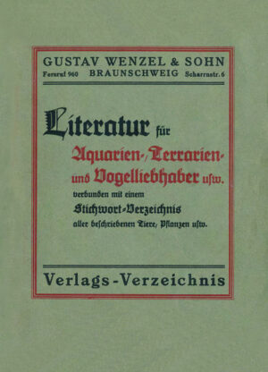 Nachdruck von ca. 1920 des Verzeichnisses der Bände der Bibliothek für Aquarien- und Terrarienkunde aus dem Verlag Gustav Wenzel mit umfangreichem Schlagwortverzeichnis für die bis Band 50 erschienenen Bände.