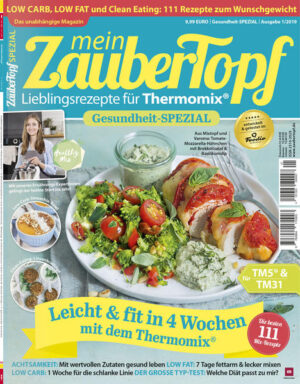 Beschreibung: Das neue „Gesundheit-Spezial“ von mein ZauberTopf beinhaltet 111 Wohlfühl-Rezepte für einen gesunden Start in das Jahr 2019. Darüber hinaus helfen euch viele Ratgeber, Motivationen und Tipps für Körper, Gaumen und Seele dabei, am Ball zu bleiben. Highlights Low Carb – Mit abwechslungsreichen Rezepten zum Wohlfühlgewicht – ganz ohne Kohlenhydrate Typ-Test – Welche Diät passt am besten zu Dir und deinem Alltag Tipp und Tricks – Hilfreiche Ratgeber verraten alles über gesunde Ernährung und wie Du den inneren Schweinehund endgültig besiegst Schlemmder-Diät – Endlich wohlfühlen und das mit Schokolade, Nudeln und Co. Hier wird nichts verboten