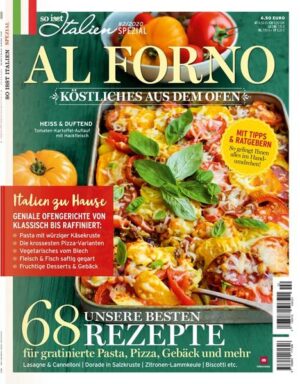 „Al forno“ heißt „aus dem Ofen“ und genau darum dreht sich alles in unserem neuen Sonderheft: Pizza und Aufläufe, Gebackenes und Gratiniertes, Süßes und Herzhaftes. Dazu viele Tipps und Produktempfehlungen, um perfekte Ofengerichte zu zaubern. Und alles Wissenswerte zu Teig, Käse und dem Backofen! Zwei Regionen Italiens stellen wir kulinarisch vor und lassen uns von der traditionellen Küche Italiens inspirieren. Grandioso!