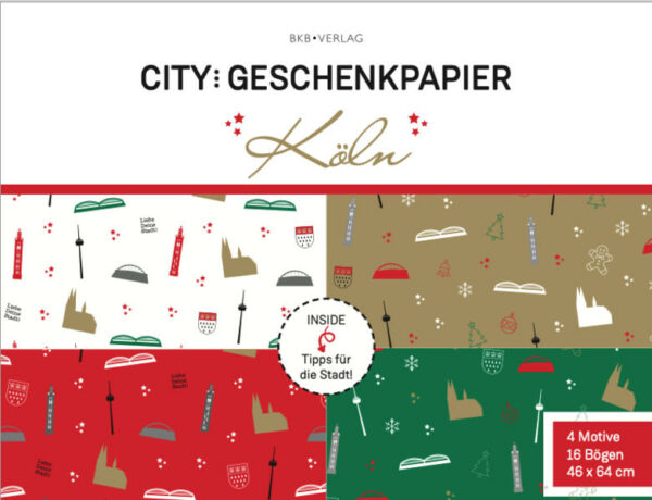 16 Bögen City-Geschenkpapier mit stimmungsvollen Motiven der rheinischen Metropole. In vier Varianten für jede Jahreszeit sind die Bögen in einem praktischen Bucheinband mit Perforation für Sie immer griffbereit. Gut verstaut