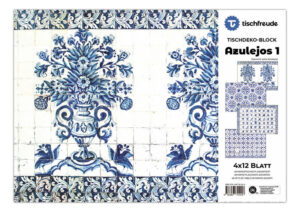 Tischdekoration und Azulejos-Tour in einem: Zaubern Sie den Charme Portugals an Ihren Tisch! Sie sind fester Bestandteil portugiesischer Kunst und Kultur - Azulejos, die gemusterten Fliesen, die zahlreiche Gebäudefassaden zieren und überall in den Gassen der historischen Altstädte zu finden sind. Die Tischfreude Reihe "AZULEJOS" nimmt Sie mit auf einen Streifzug kreuz und quer durch die Welt der Azulejos. Im Block AZULEJOS 1 liegt der Schwerpunkt auf blau-weißen Dekoren: 4 historische Azulejos-Motive à 12 Blatt im praktischen Abreißblock. Der kunsthistorische Abriss auf der Rückseite des Blocks sorgt für zusätzliche Unterhaltung: Woher kam im 17. Jahrhundert die plötzliche Liebe der Portugiesen zu Blau-Weiß? Und was sind Azulejos avulsos? Da macht das Tisch eindecken doppelt Spaß und für ein angeregtes Tischgespräch ist gesorgt! Als Einstimmung auf Ihren Urlaub, allein, zu zweit, mit Familie oder Freunden oder einfach nur so: Dekore und Druckqualität werden Sie begeistern. Einfach abtrennen und als Papiertischset, Tabletteinlage oder nebeneinandergelegt als Mittelläufer verwenden. An Ihrem Esstisch, Ihrer Kaffeetafel oder Balkontisch. Zu einem Galão (Milchkaffee), einem Glas Vinho Verde oder Portwein oder zu einem der zahlreichen schmackhaften Gerichte der portugiesischen Küche. Passend erhältlich: Papier-Servietten mit Azulejos-Motiv "BÉLEM" und "BAIXA". Auch zusammen mit einem Portugal-Kochbuch oder Portugal-Reiseführer ein zauberhaftes Geschenk für alle Hobbyköche, Portugal-Fans und Azulejos-Liebhaber. Klimaneutral und vegan auf 100 % Recycling-Papier gedruckt und gelagert in Deutschland. Mit dem Umweltzeichen "Blauer Engel" ausgezeichnet.