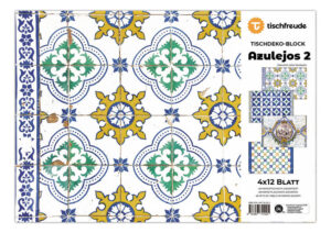 Tischdekoration und Azulejos-Tour in einem: Zaubern Sie den Charme Portugals an Ihren Tisch! Sie sind fester Bestandteil portugiesischer Kunst und Kultur - Azulejos, die gemusterten Fliesen, die zahlreiche Gebäudefassaden zieren und überall in den Gassen der historischen Altstädte zu finden sind. Die Tischfreude Reihe "AZULEJOS" nimmt Sie mit auf einen Streifzug kreuz und quer durch die Welt der Azulejos. Im Block AZULEJOS 2 liegt der Schwerpunkt auf Dekoren, wie Sie Ihnen heute im Straßenbild Lissabons und anderen portugiesischen Städten und Kleinstädten begegnen: 4 historische Azulejos-Motive à 12 Blatt im praktischen Abreißblock. Der kunsthistorische Abriss auf der Rückseite des Blocks sorgt für zusätzliche Unterhaltung: Wer hat die ersten Azulejos nach Portugal gebracht? Warum wurde Lissabon zur "Stadt aus Porzellan"? Da macht das Tisch eindecken doppelt Spaß und für ein angeregtes Tischgespräch ist gesorgt! Als Einstimmung auf Ihren Urlaub, allein, zu zweit, mit Familie oder Freunden oder einfach nur so: Dekore und Druckqualität werden Sie begeistern. Einfach abtrennen und als Papiertischset, Tabletteinlage oder nebeneinandergelegt als Mittelläufer verwenden. An Ihrem Esstisch, Ihrer Kaffeetafel oder Balkontisch. Zu einem Galão (Milchkaffee), einem Glas Vinho Verde oder Portwein oder zu einem der zahlreichen schmackhaften Gerichte der portugiesischen Küche. Passend erhältlich: Papier-Servietten mit Azulejos-Motiv "ÉVORA" und "LISBOA". Auch zusammen mit einem Portugal-Kochbuch oder Portugal-Reiseführer ein zauberhaftes Geschenk für alle Hobbyköche, Portugal-Fans und Azulejos-Liebhaber. Klimaneutral und vegan auf 100 % Recycling-Papier gedruckt und gelagert in Deutschland. Mit dem Umweltzeichen "Blauer Engel" ausgezeichnet.