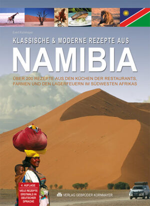 Namibia vereint in seinen weiten Landschaften viele Kulturen, deren Sprachen Englisch, Ovambo, Deutsch, Herero, Afrikaans und Nama sind. Diese Vielfalt spiegelt sich auch in der Küche wieder, denn die Küche im Südwesten Afrikas hat viel mehr zu bieten als Maisbrot oder Maisbrei. Gegrilltes Rind- und Lammfleisch, deftige Gerichte, Wild wie Kudu, Oryx, Springbock oder Strauss stehen ebenso auf der Speisekarte, wie Kuchen oder Wurst, Bier gebraut nach deutschem Reinheitsgebot und gegrillte Bratwurst zum Oktoberfest in Windhoek. Grüner Spargel kommt aus Swakopmund und in der Kalahri-Wüste werden Trüffel gesammelt. An der Küste gibt es frische Austern, Hummer oder gegrillte Spezialitäten vom Hai. Dieses Buch bietet einen umfassenden Überblick über die Landesküche und ermöglicht, die kulinarischen Urlaubserinnerungen in der eigenen Küche nachzuerleben. Und als i-Tüpfelchen das Rezept für die `original namibische´ Schwarzwälder Kirschtorte. Mit ausführlichem Register, Bezugsquellennachweis, Glossar und einer Übersicht zu den Begriffen der Namibischen Küche. - Viele Impressionen aus Namibia.