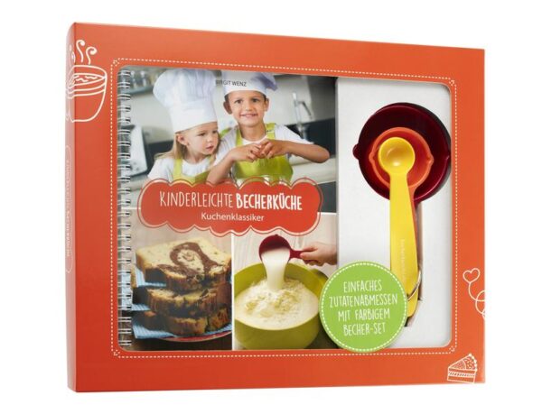 Kinderleichte Becherküche - „Kuchenklassiker“ Jedes Kind möchte gerne selbst backen und einen Kuchen dem Papa oder der Oma zum Geburtstag schenken. Mit den "Kuchenklassikern" aus der Becherküche ist dies nun möglich. Die Auswahl der Kuchen reicht vom eher einfachen Marmor-, Nuss- und Apfelkuchen, über Zitronen-Muffins mit Zuckerguss bis hin zu einem leckeren Käsekuchen. Dem Papa und der Oma schmeckt's bestimmt. Das Prinzip 500 g Mehl und 100 g Zucker abwiegen? Das geht ganz einfach mit „Kinderleichte Becherküche“. Mit den unterschiedlich großen und farbigen Bechern gelingt es Kindern selbstständig, die Zutaten abzumessen und einen Teig herzustellen. In einer übersichtlichen und klar strukturierten Bild-für-Bild-Anleitung wird jeder einzelne Schritt dargestellt. Mit der neuen Becherküchentechnik ist es Kindern, nahezu eigenständig verschiedene Kuchen zu backen. So werden Eigenständigkeit und Selbstbewusstsein des Kindes gestärkt. Erleben Sie selbst, wie Kinder stolz ihre selbst gemachten Kuchenklassiker präsentieren! Inhalt: 5 kindgerechte Rezepte • Marmorkuchen • Apfelkuchen • Zitronenmuffins • • Käsekuchen • Nusskuchen •