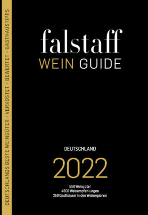 Der Falstaff Weinguide Deutschland 2022 enthält rund 4.500 Weinempfehlungen von mehr als 550 Produzenten, bewertet nach dem 100-Punkte-System. Dazu kommen die 250 Gasthaus-Tipps, die bei der Planung des nächsten Aufenthalts in einer Weinbauregion helfen und die Rubrik »Talentschuppen«, die sich dem Winzernachwuchs widmet  alles in allem ein starkes Nachschlagewerk am Puls der Zeit. "falstaff Weinguide Deutschland 2022" ist erhältlich im Online-Buchshop Honighäuschen.