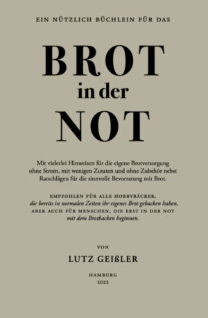 Ganz gleich ob in guten oder in schlechten Zeiten - dieses Büchlein nimmt Sie an die Hand, wenn Zutaten und Zubehör fehlen, der Strom ausfällt, Wasser knapp ist oder unterwegs gebacken werden muss. Lutz Geißler diskutiert kurz und bündig Fallbeispiele, zeigt Lösungen auf und gibt viele Praxistipps, damit Sie sich in jeder Lebenslage mit eigenem Brot versorgen können. Inklusive der Grundrezepte für Roggen-, Weizen- und Dinkelbrot gelockert wahlweise mit Sauerteig, Hefe oder Hefewasser. Dieses Buch sollte in keiner Hosentasche fehlen.