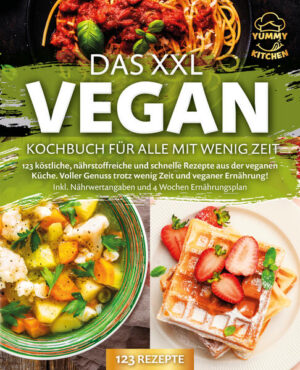 Vegan kochen für Berufstätige: 123 unkomplizierte, abwechslungsreiche und herrlich leckere Rezepte für die kinderleichte Alltagsküche - Inkl. Nährwertangaben sowie nützlichem 4-Wochen-Ernährungsplan für Einsteiger Spüren Sie schon länger, dass Ihr Körper sich eine deutlich gesündere Ernährung wünschen würde? Weniger Fleisch, mehr Gemüse, selbstgekocht und dazu sollte es unschlagbar lecker sein? Und idealerweise gelingt das Ganze selbst im stressigsten Berufsalltag noch ganz nebenbei? Was nach Wunschtraum klingt, kann mit diesem Kochbuch endlich ganz einfach zur Realität werden! Denn hier entdecken Sie reihenweise vegane Schlemmerrezepte, die im Handumdrehen auf dem Tisch stehen. Aufwendig, zeitraubend, teuer und dazu auch noch langweilig und geschmacklos: Dieses Vorurteil gegenüber pflanzlicher Ernährung hält sich zwar hartnäckig, ist aber zum Glück ein Mythos. Ganz im Gegenteil vereint moderner Veganismus allerhand Vorteile in sich und ist längst zum Geheimtipp für gesundes, unkompliziertes und köstlich vielfältiges Genießen geworden. Wie Sie diesen Genuss ab sofort täglich in Ihre Küche bringen, zeigen Ihnen die alltagserprobten Rezepte in diesem Buch. Von kreativen Frühstücksideen über feine Vorspeisen und herzhafte Hauptgerichte bis hin zu raffinierten Snacks und sündig süßen Desserts finden Sie hier Geschmackshighlights für alle Situationen und Vorlieben. Dank der leicht nachzukochenden Schritt-für-Schritt-Anleitungen gelingt jede Leckerei auch ungeübten Köchen auf Anhieb und das Beste daran: Ob Porridge, Suppe, Auflauf, Lasagne oder Brownie - die Köstlichkeiten zaubern Sie in kürzester Zeit auf den Teller, sodass auch der größte Arbeitsstress gesunden Genussmomenten nie wieder im Wege steht! Feines zum Frühstück: Ob pinke Smoothie-Bowl, Rührei mit Räuchertofu, Quinoa-Birnen-Porridge oder Buchweizenpfannkuchen - hier findet jeder seinen perfekten Start in den Tag. Vorspeisen und Snacks: Ob als Appetitanreger oder für zwischendurch: Karotten-Ingwer-Suppe, Kürbiskern-Bruschetta, lauwarmer Erdbeer-Spargel-Salat oder Mandel-Chia-Energiebälle sind perfekte Verbündete gegen den kleinen Hunger. Herzhaft, deftig & sättigend: Bei aromatischem Gemüsebraten, Kichererbsen-Curry, After-Work-Wrap oder Cashew-Pasta mit Tortilla-Topping muss wirklich niemand hungrig bleiben. Raffiniertes für Naschkatzen: Mousse au Chocolat, Erdbeermuffins, Cranberry-Kirsch-Kompott oder Pflaumenkuchen zaubern süße Glücksmomente in den Alltag. Mit diesen Rezepten wird gesunder Genuss endlich zur Selbstverständlichkeit und wer neu ins vegane Leben einsteigen möchte, dem gelingt der Umstieg dank sorgfältig erstelltem 4-Wochen-Plan ganz unkompliziert. Ob Sie auf der Suche nach neuen Inspirationen sind, Ihre Ernährung auf rein pflanzlich umstellen möchten oder einfach öfter mal etwas fleischfreies auf dem Teller haben wollen - hier werden Sie in jedem Fall fündig. Sichern Sie sich jetzt Ihren ganz persönlichen Genießerfahrplan und freuen Sie sich darauf, künftig Gesundheit und Geschmack kinderleicht unter einen Hut zu bekommen!