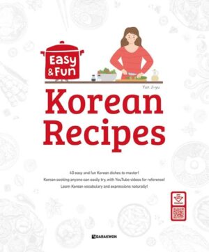 Includes 40 easy and fun recipes for Korean dishes that anyone can follow along with A textbook with 40 carefully selected Korean dishes organized by 6 main ingredients so that even foreigners can easily follow along and choose a dish to try cooking for themselves. Introduction of ingredients and the cooking process are provided together in Korean and English for easier understanding. Check the author’s cooking videos on YouTube via QR code for quick and easy understanding Each recipe includes a QR code so readers can instantly connect and refer to the author’s cooking videos on YouTube to understand the cooking process at a glance and follow along. Using videos that include step-by-step explanations of everything from the ingredients to the cooking process, readers can try cooking Korean dishes without difficulty. A Korean textbook you can use to study Korean cooking alongside Korean vocabulary and expressions Each recipe includes relevant vocabulary for ingredients and cooking expressions, with simple explanations and example sentences, and readers can even learn Korean grammar. All vocabulary words and example sentences can be checked instantly by connecting via QR code to recordings from professional voice actors. Easy and Fun Korean Recipes is a textbook that teaches Korean through cooking, created when the author considered how to make Korean learning more entertaining. It specially includes YouTube videos of the author personally cooking, to which readers can refer along with the textbook in order to make it easier to try cooking the 40 Korean dishes within. Dishes and snacks frequently eaten by Korean people are organized by 6 different ingredients (kimchi, rice, eggs/tofu, meat, seafood, etc.), and while learning how to cook Korean food, readers can also learn vocabulary related to simple ingredients and expressions, and even practice conversation. In addition, not only can readers instantly connect and refer to videos of each recipe via QR code, they can even hear each cooking terms and conversation sentences recorded by professional voice actors, provided via QR code as well.